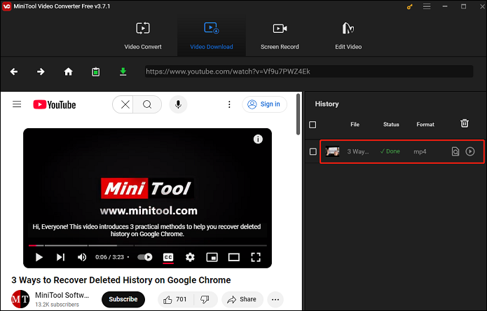 El software está descargando el vídeo de YouTube