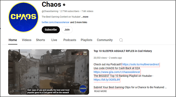 Visit Chaos to watch Call of Duty on YouTube