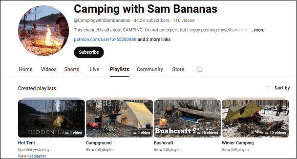 Watch the camping YouTube channel on Camping with Sam Bananas