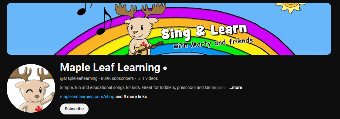 The channel homepage of Maple Leaf Learning