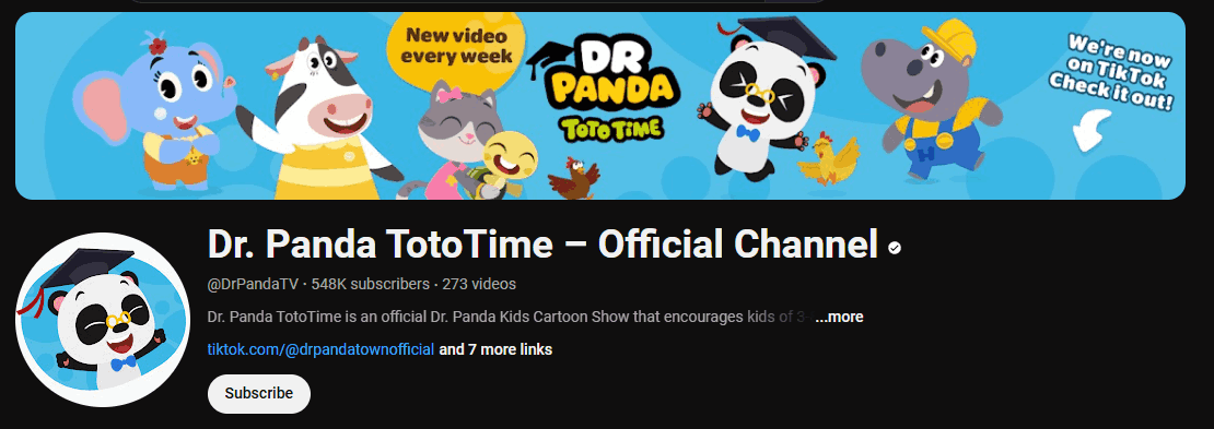 The channel homepage of Dr. Panda TotoTime – Official Channel