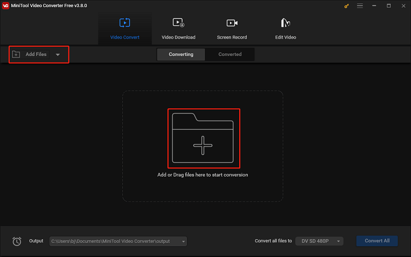 Click Add Files or the + icon to import the downloaded file to MiniTool Video Converter