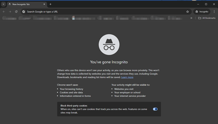 The incognito mode in Chrome browser