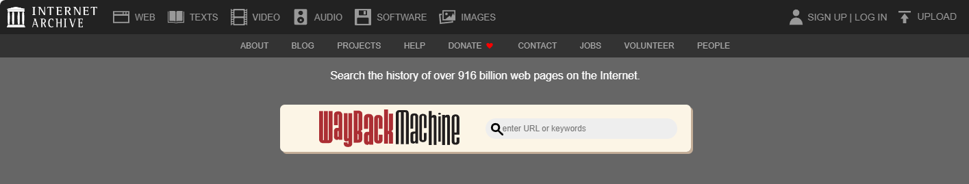 The homepage of Internet Archive