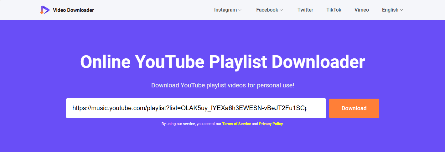 Paste the YouTube Music playlist URL into the address bar and then click the Download button