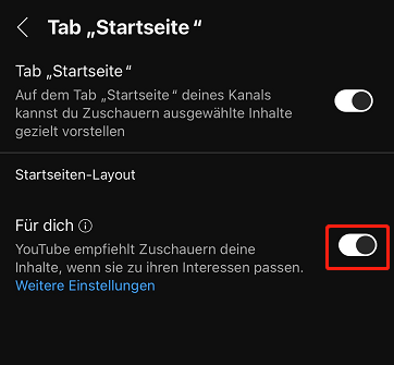 Aktivieren Sie den Schalter für den Für dich-Bereich