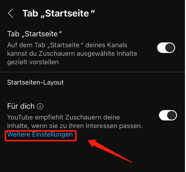 Klicken Sie auf die Option Weitere Einstellungen im Für dich-Bereich