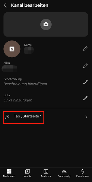 Wählen Sie die Option Tab „Startseite“