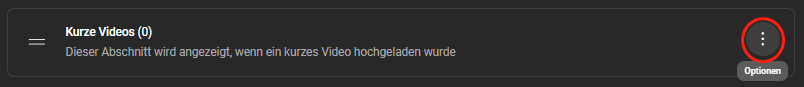 Fahren Sie mit der Maus über den Abschnitt, den Sie entfernen möchten, und klicken Sie auf das Options-Symbol