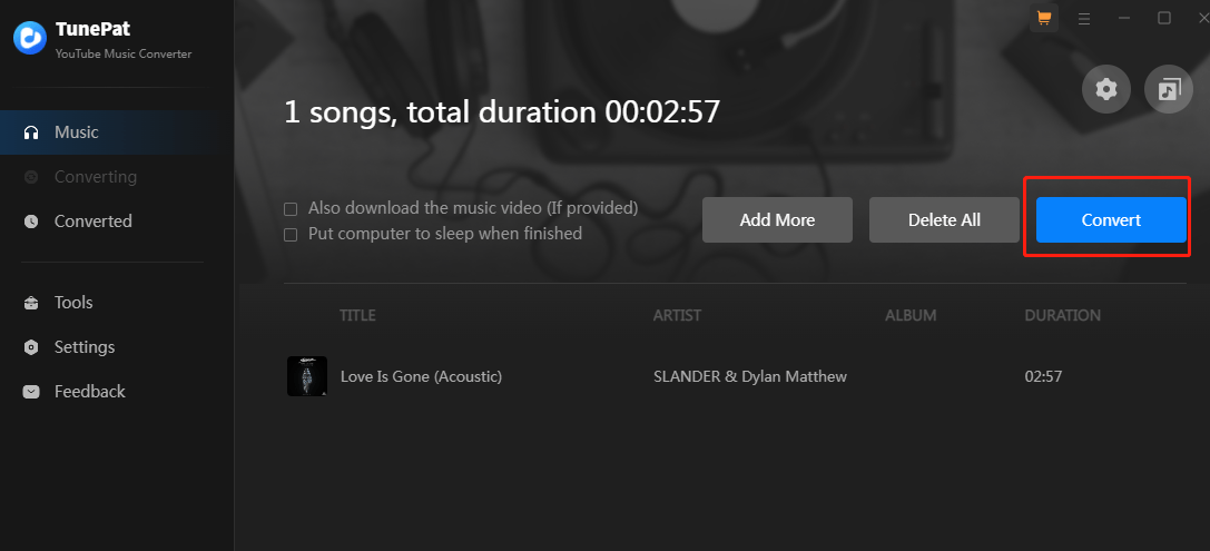 Click on Convert to start converting music in TunePat YouTube Music