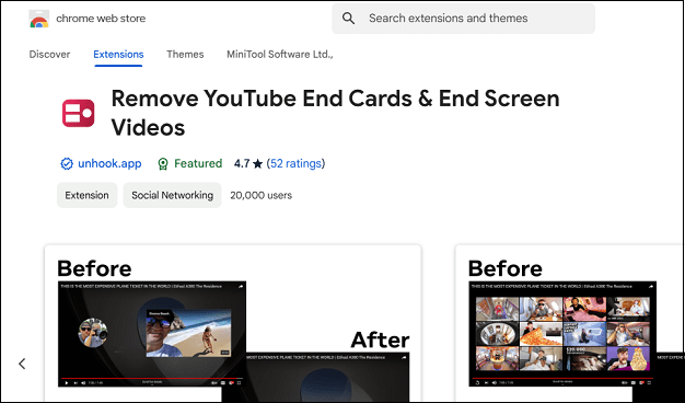 Remove end cards with Remove YouTube End Cards & End Screen