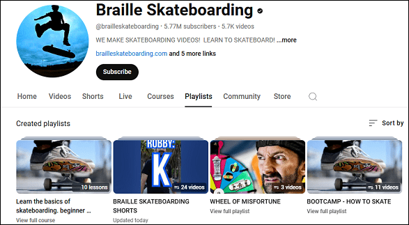 Go to Braille Skateboarding’s official YouTube channel to watch videos