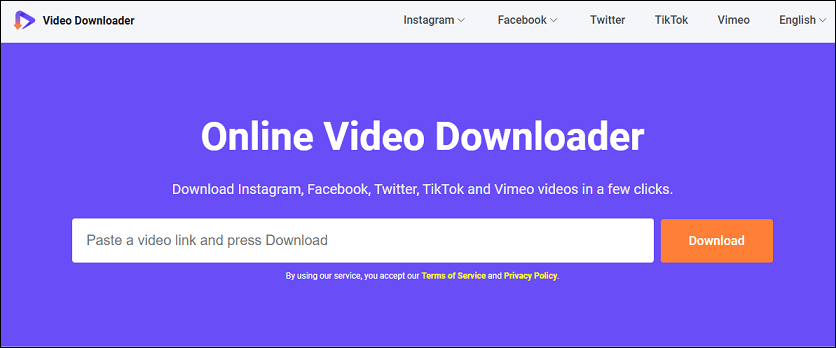 The homepage of Online Video Downloader on viddown.net to download videos