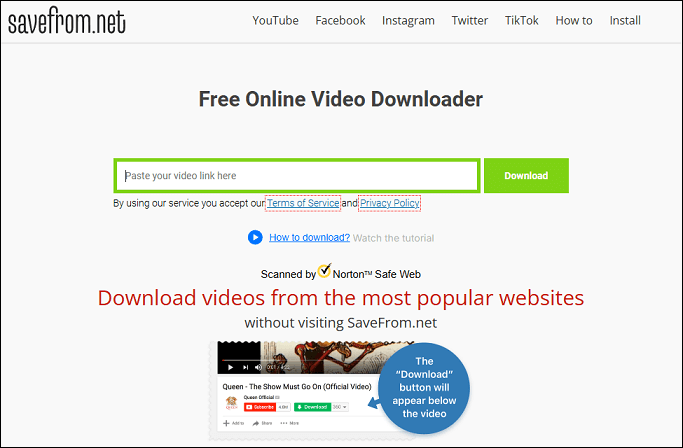 The official website of SaveFrom.Net for video downloading