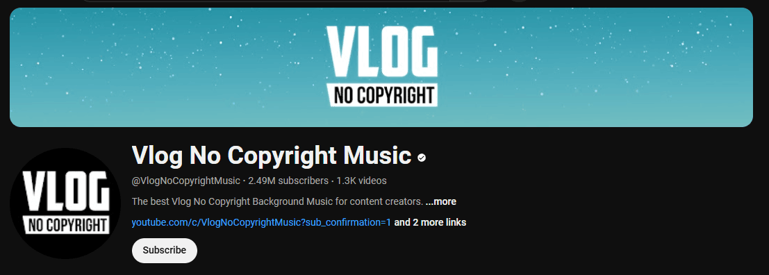 The channel homepage of Vlog No Copyright Music