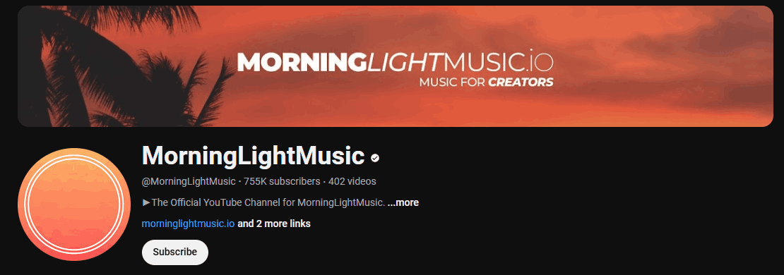 The channel homepage of MorningLightMusic