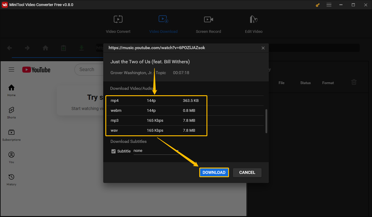 Choose an output format and click the DOWNLOAD button