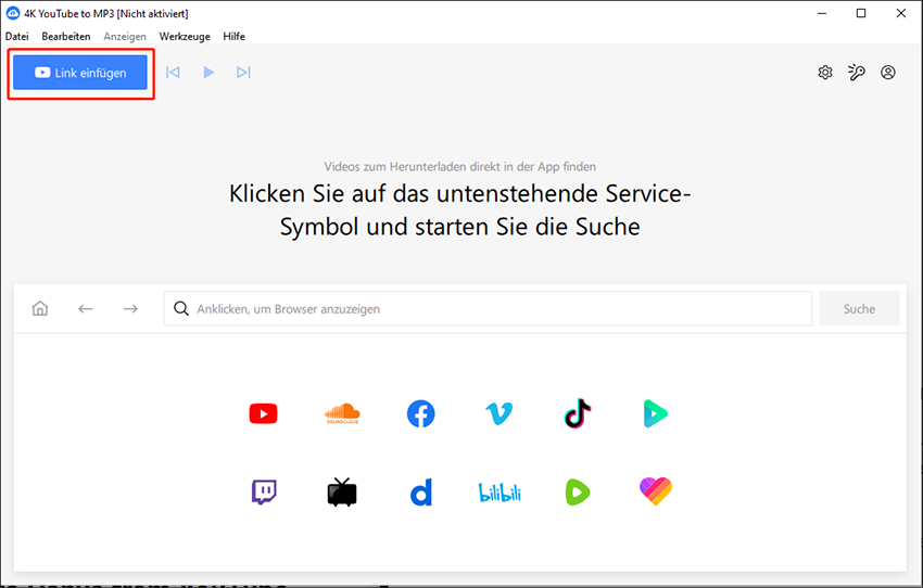 Klicken Sie auf die Schaltfläche Link einfügen und anschließend auf die Option Video herunterladen