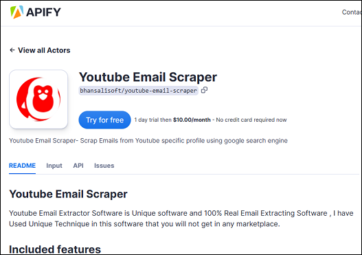 Scrape YouTube email with APIFY’s YouTube Email Scraper