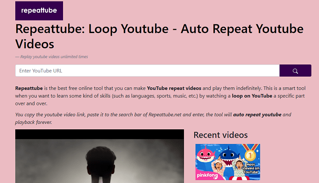 Go to Repeattube to loop the YouTube video