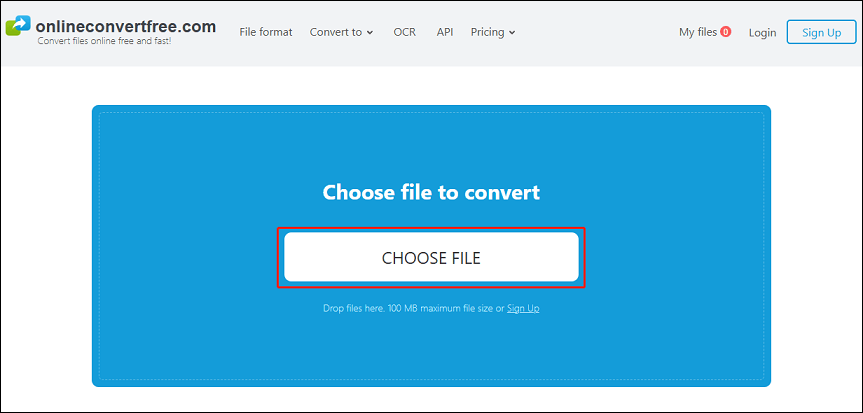 Click on CHOOSE FILE to upload video files to OnlineConvertFree