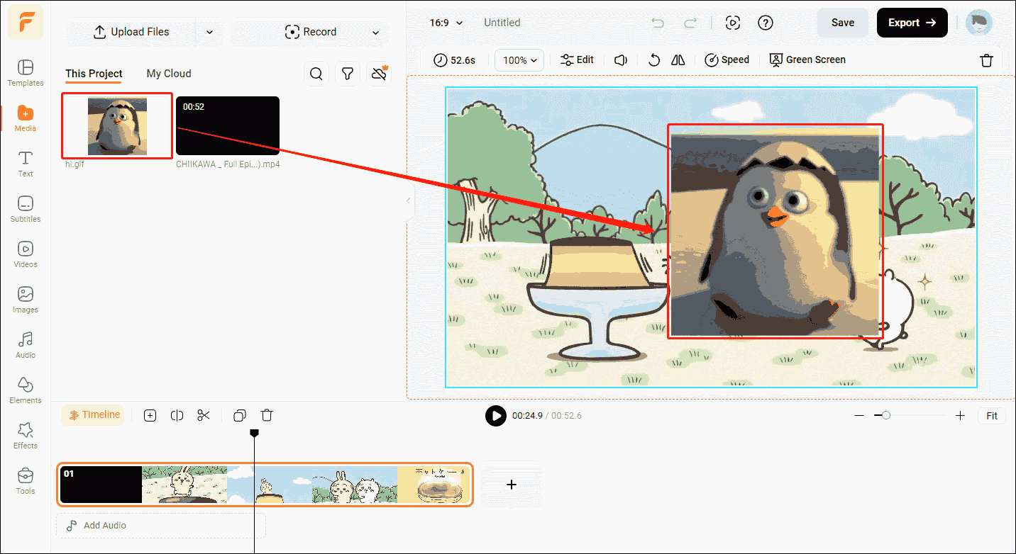 Drag the meme at The Project to the video playback interface on the right