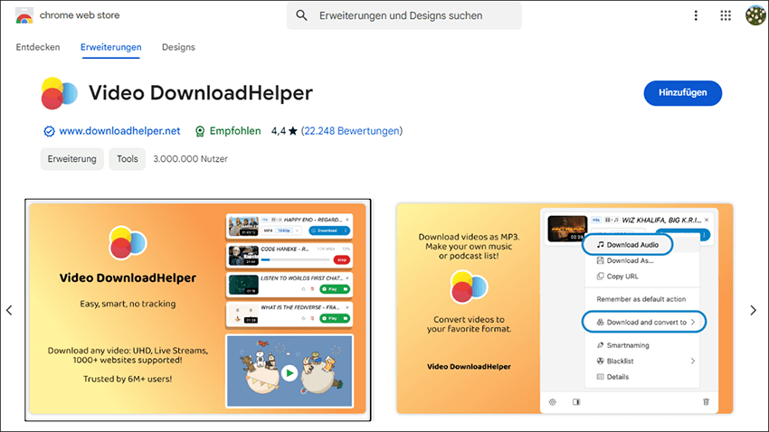 Video DownloadHelper im Chrome Web Store