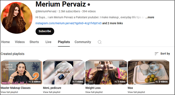 Watch Merium Pervaiz’s beauty videos on YouTube