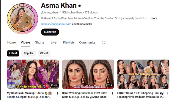 Watch Asma Khan’s makeup videos on YouTube