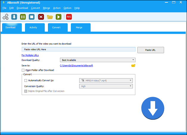 The user interface of Allavsoft