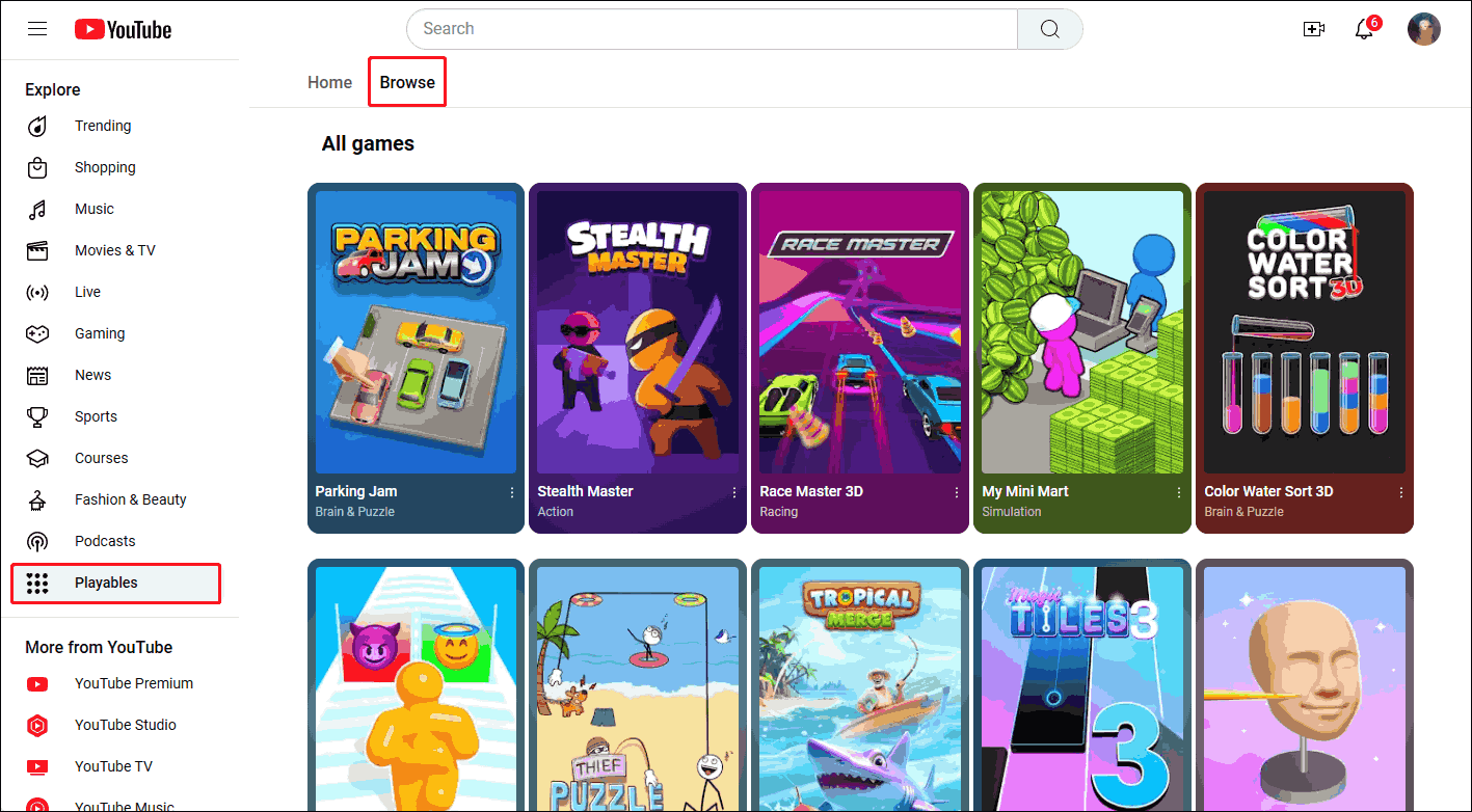 Click Playables and then choose the Browse tab