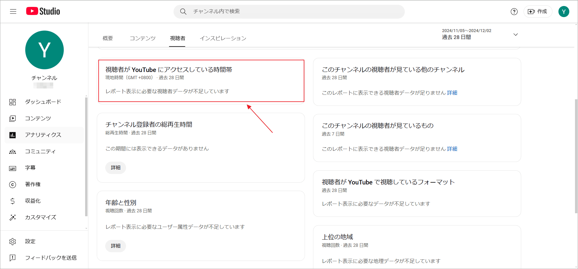 「視聴者が YouTube にアクセスしている時間帯」をクリック