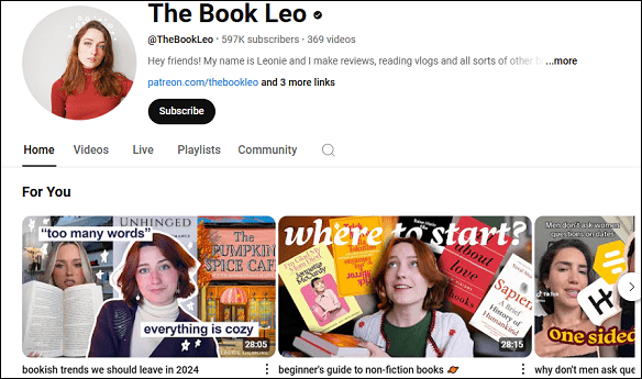 Watch The Book Leo’s book reviews on YouTube