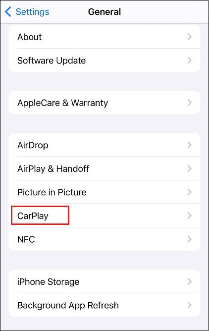 sélectionnez l'option CarPlay