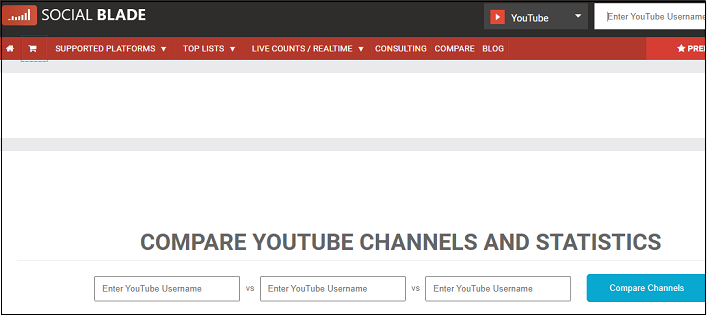 Use Social Blade to compare YouTube channels