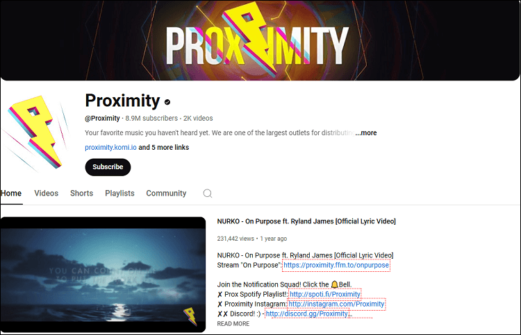 The homepage of the Proximity channel on YouTube