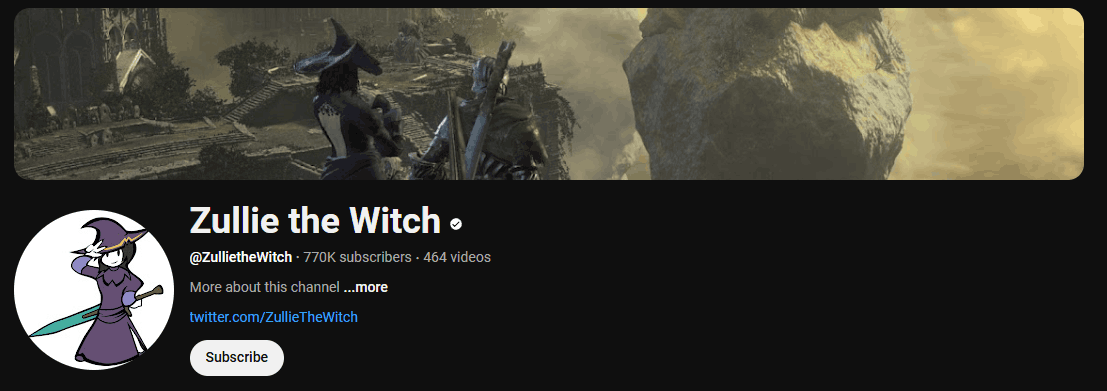 The channel page of Zullie the Witch