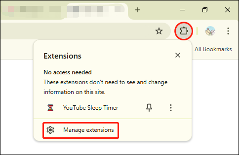 Click the Extension icon and choose Manage extensions