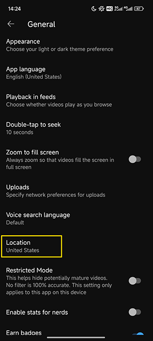 Choose the Location option and select a location