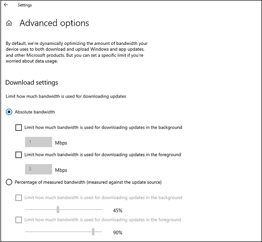 Customize the settings to configure the bandwidth usage and limit