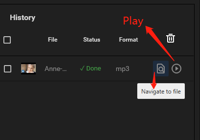 Click on Navigate to file to locate the downloaded music and click on Play to play it on your computer