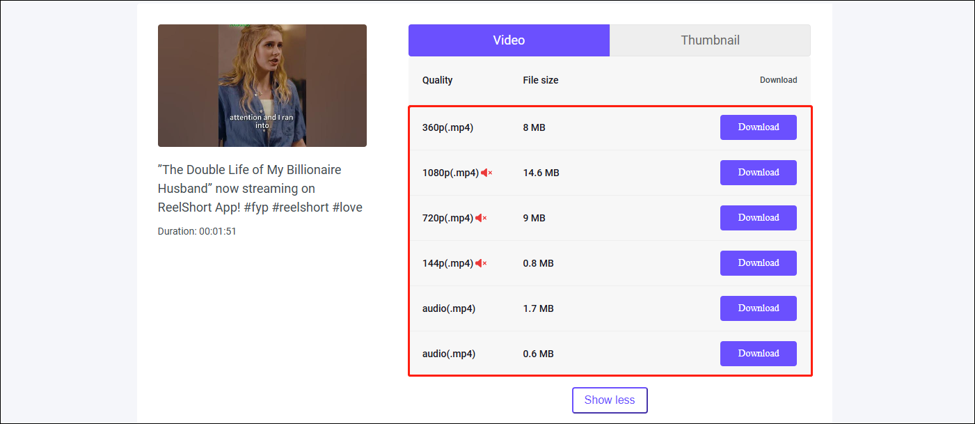 Choose a format and video quality and click the Download button