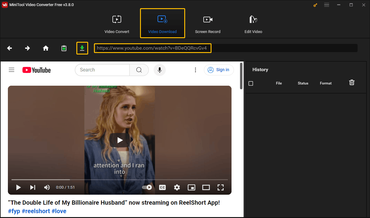 Go to Video Download, paste the video URL into the address bar, and click the Download icon