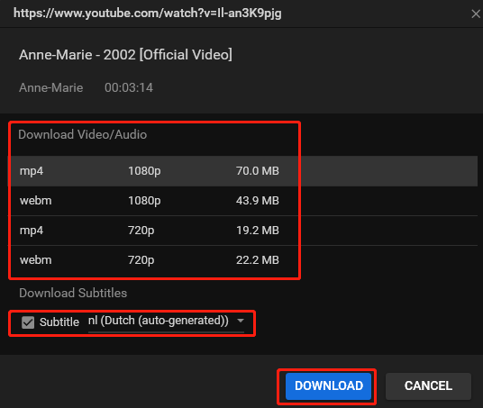 Choose the download format, tick on Subtitle, and click on DOWNLOAD to download the wanted YouTube video in MiniTool Video Converter