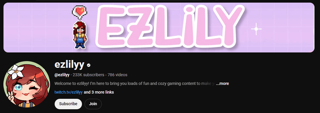 The channel homepage of ezlilyy