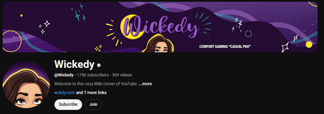 The channel homepage of Wickedy