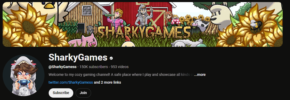 The channel homepage of SharkyGames