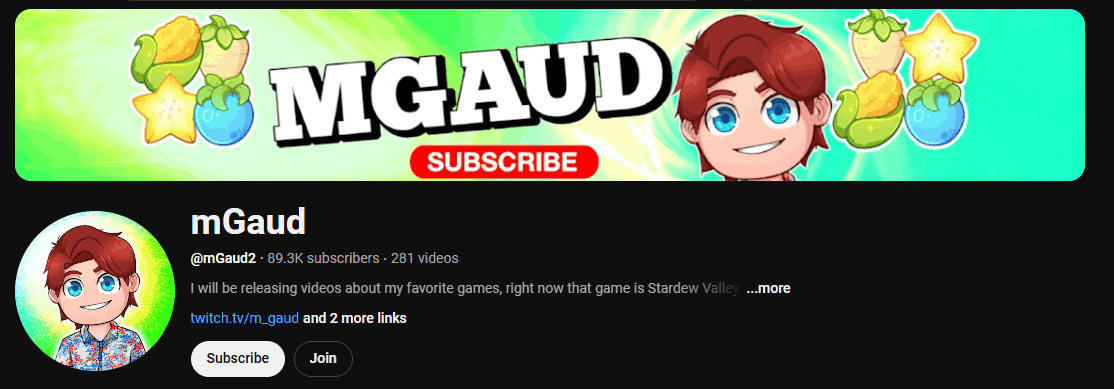 The channel homepage of mGaud