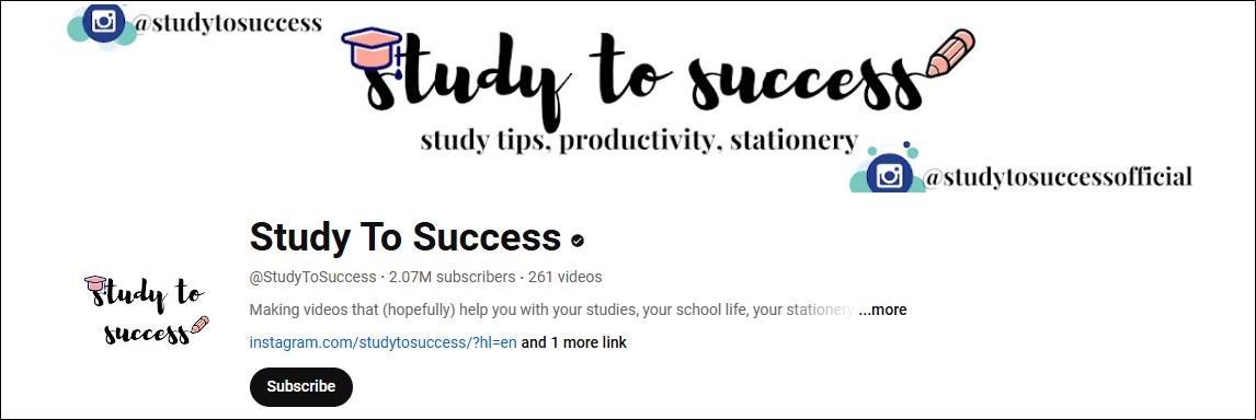 The channel page of Study To Success