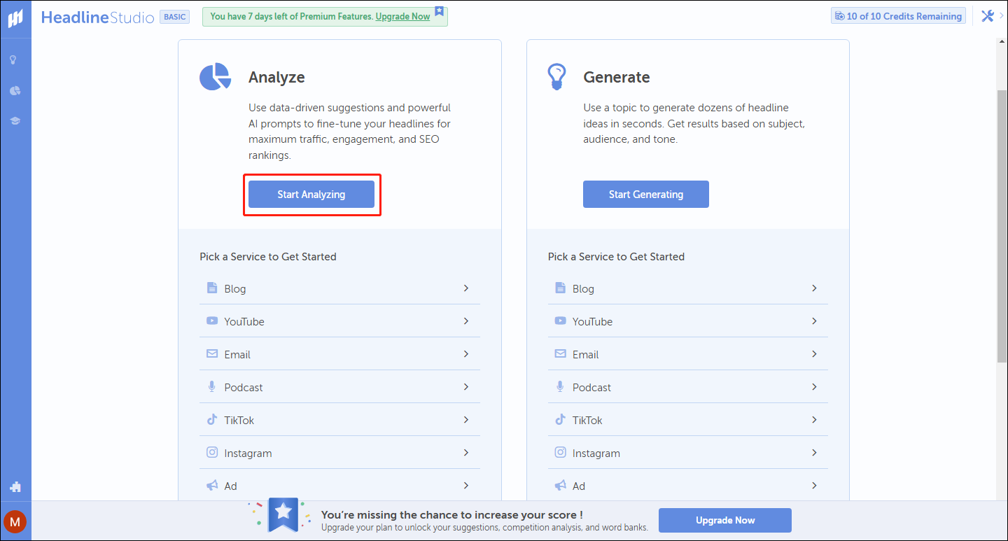 Click the Start Analyzing button in the Analyze card